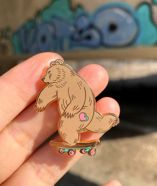 Skateboard Bear Enamel Pin