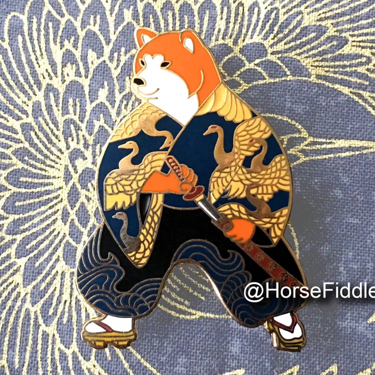 Samurai Tiger Shiba Enamel Figure Pin Wielding Broadsword factory Naginata Polearm Sword