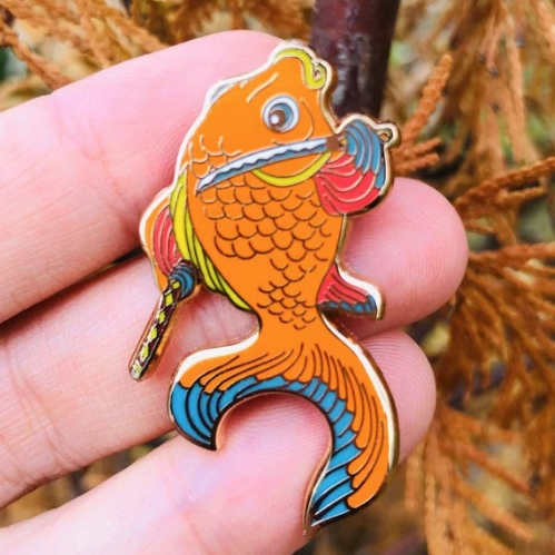 Gold Fish Samurai Enamel Pin