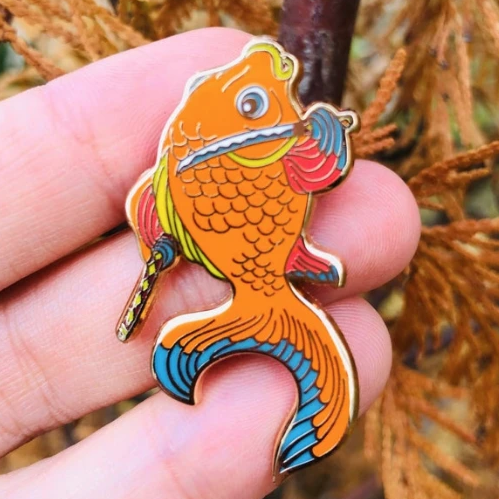Gold Fish Samurai Enamel Pin – Horse Fiddle Press