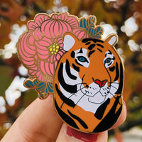 Tiger with Peony Enamel Pin