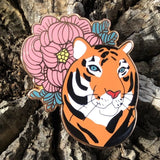 Tiger with Peony Enamel Pin