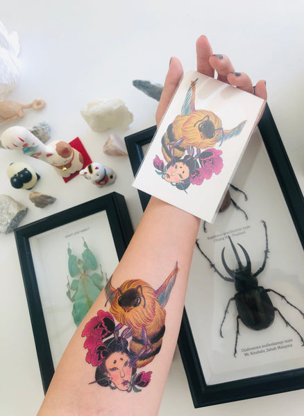 Bee and geisha temporary tattoo