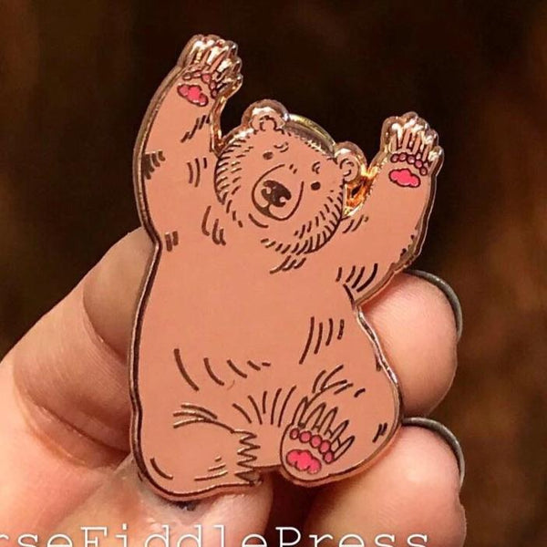 Hello Bear Brown Enamel Pin